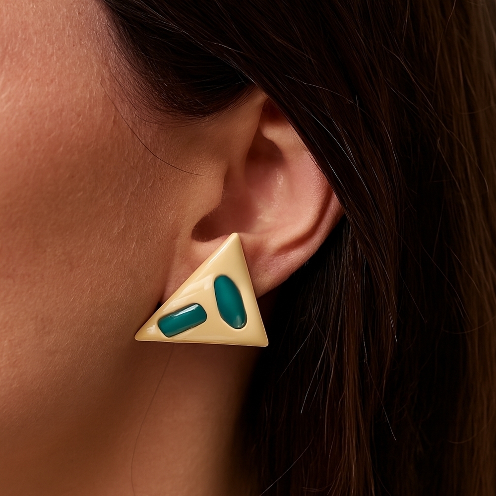 Geometric Triangle Earrings | Cream & Green,  0.9-Inch | Women’s Fashion Jewelry